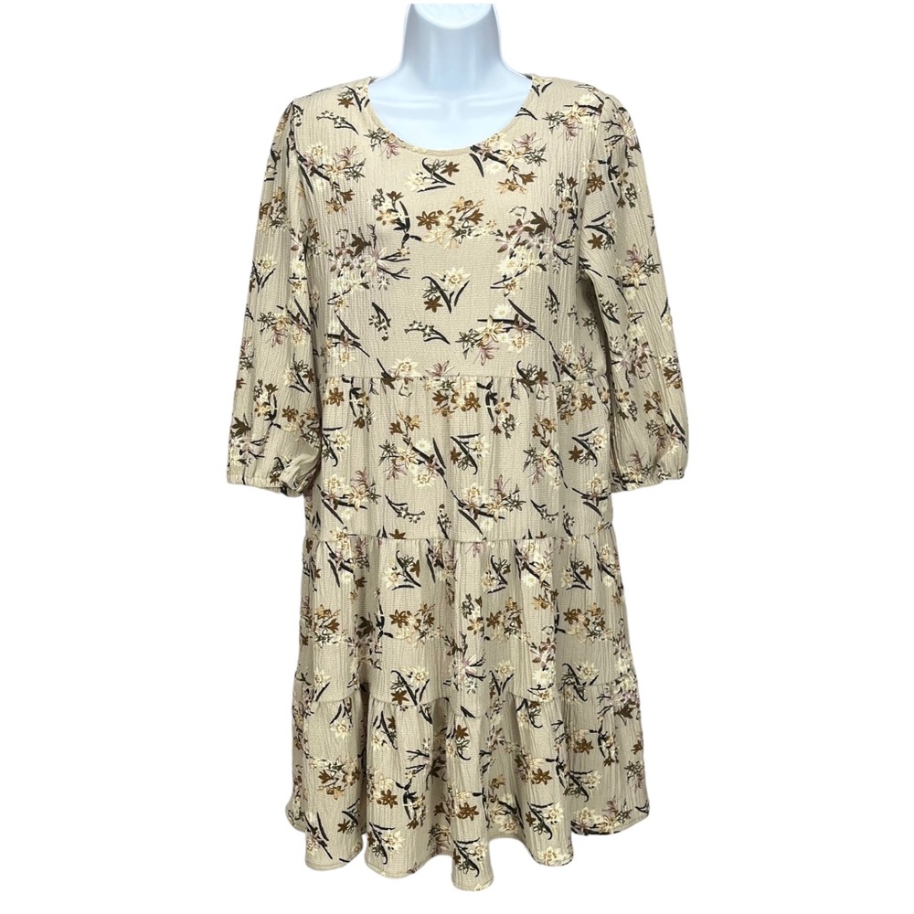 Hidden Alley Beige Floral Smock Baby Doll‎ Dress Women’s Small